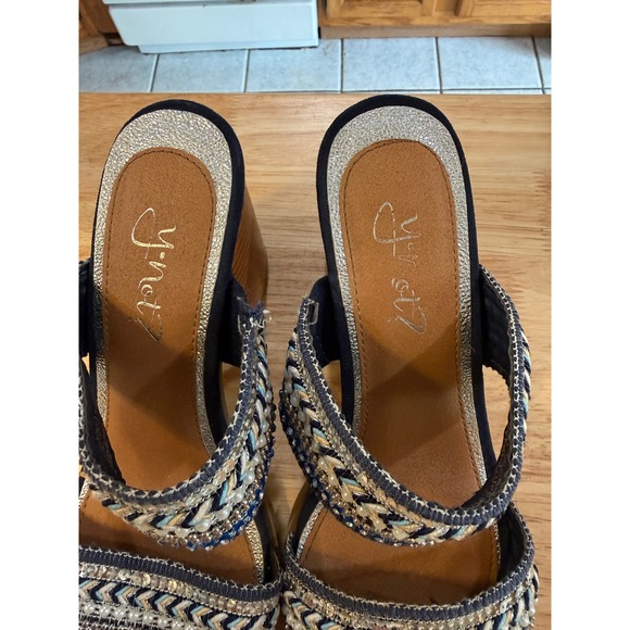 Y-Not Shoes - Y-Not? Beaded Mule Heels Size 8 Boho Chunky Heel Sandals